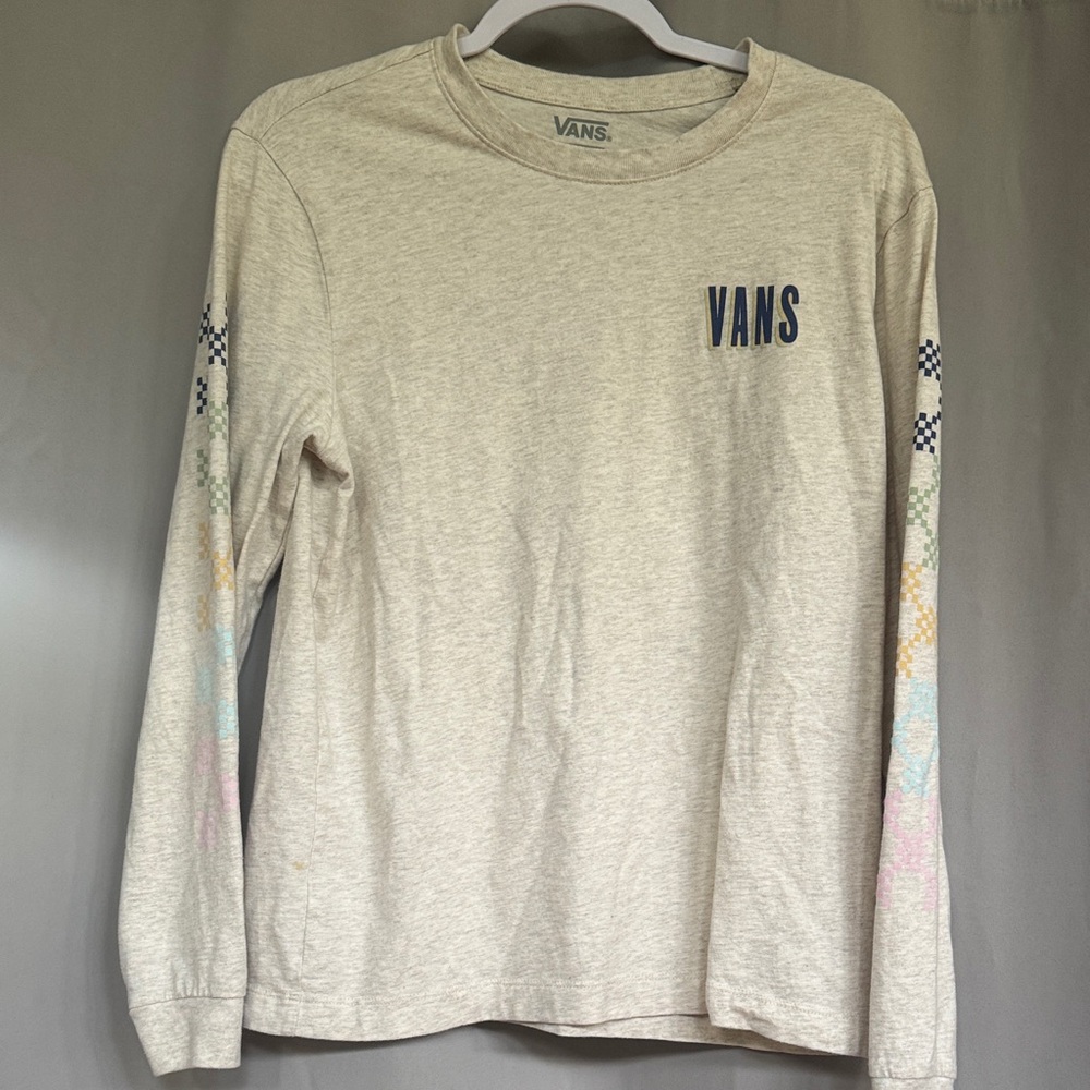 Vans Cream Long Sleeve Shirt with Colorful Sleeves